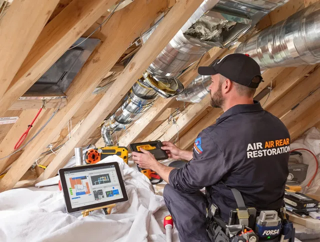 Clinton Air Duct Cleaning technician performing precise duct repair work in Clinton