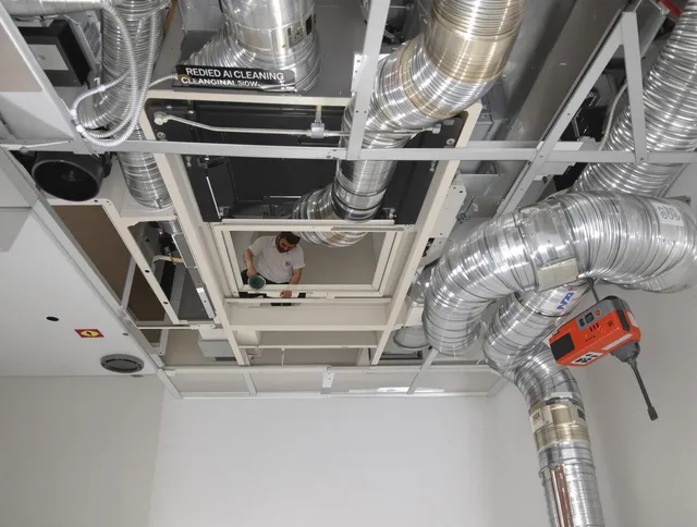 Clinton Air Duct Cleaning technician performing detailed central duct system cleaning in Clinton