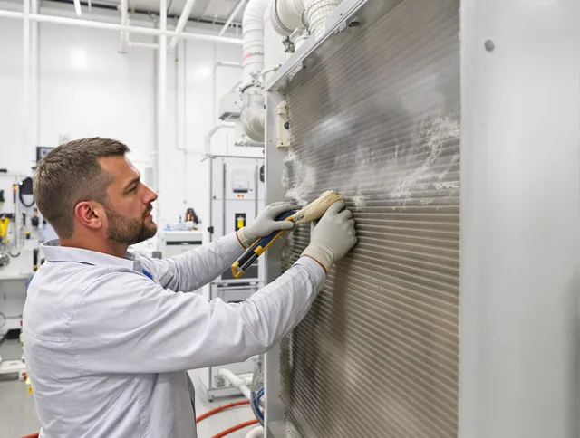 Clinton Air Duct Cleaning technician performing precision commercial coil cleaning at a Clinton business