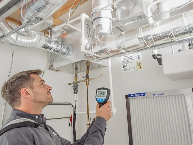 Clinton Air Duct Cleaning expert conducting detailed filter system inspection using diagnostic tools in Clinton