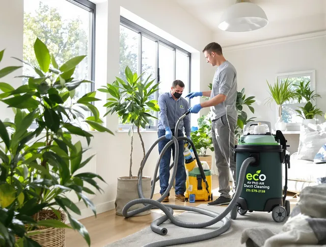 Clinton Air Duct Cleaning technician performing eco-friendly duct cleaning using sustainable methods in Clinton