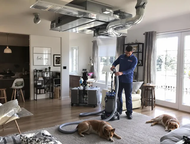 Clinton Air Duct Cleaning technician performing detailed indoor duct cleaning for improved air quality in Clinton