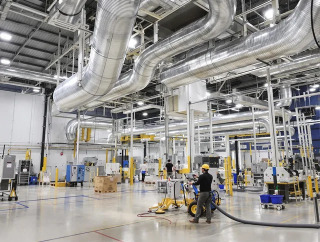 Clinton Air Duct Cleaning team performing comprehensive industrial duct cleaning at a large facility in Clinton